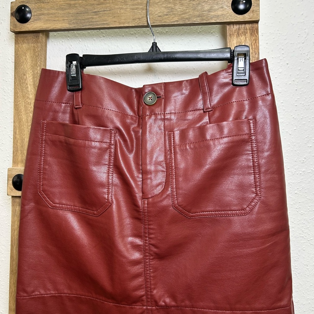 Maeve Cognac Faux Leather Skirt - Picture 3 of 6